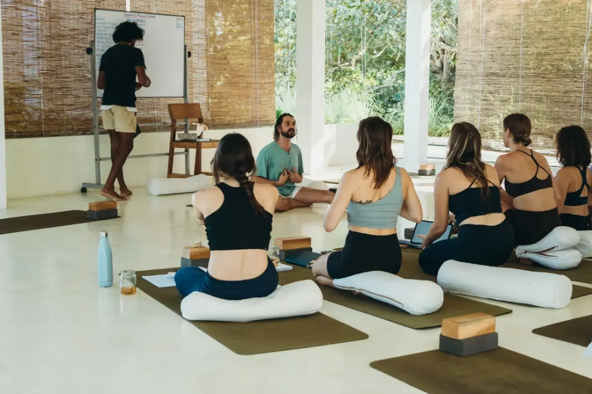 Yoga students studying during a teacher training in Sri Lanka